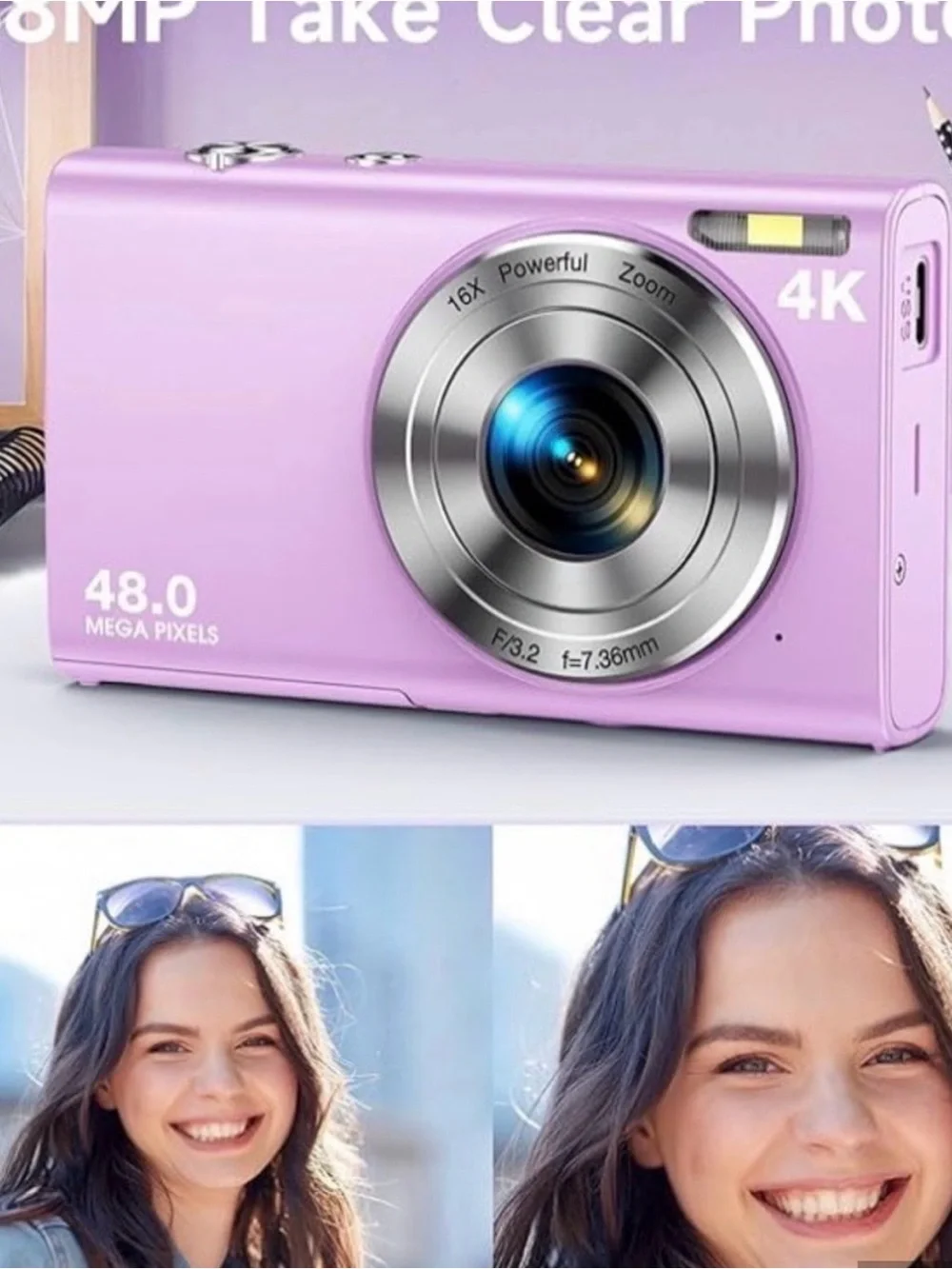 Purple 4K Digital Camera 📸 48MP Point & Shoot | Model DC402
